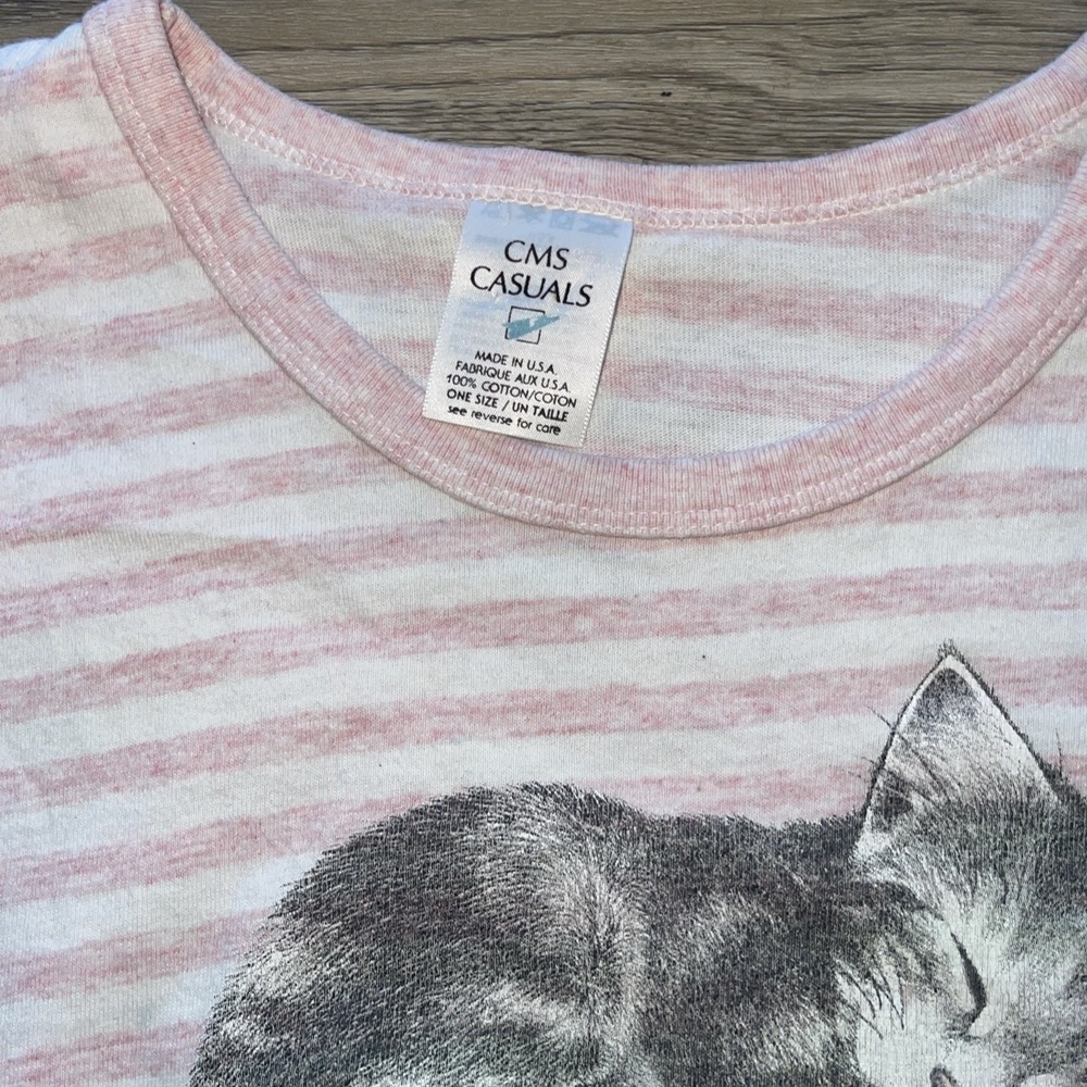 99s USA Vtg Sleeping Cats Print T-shirt One Size S Retro Granola Cat Women's - Picture 2 of 8